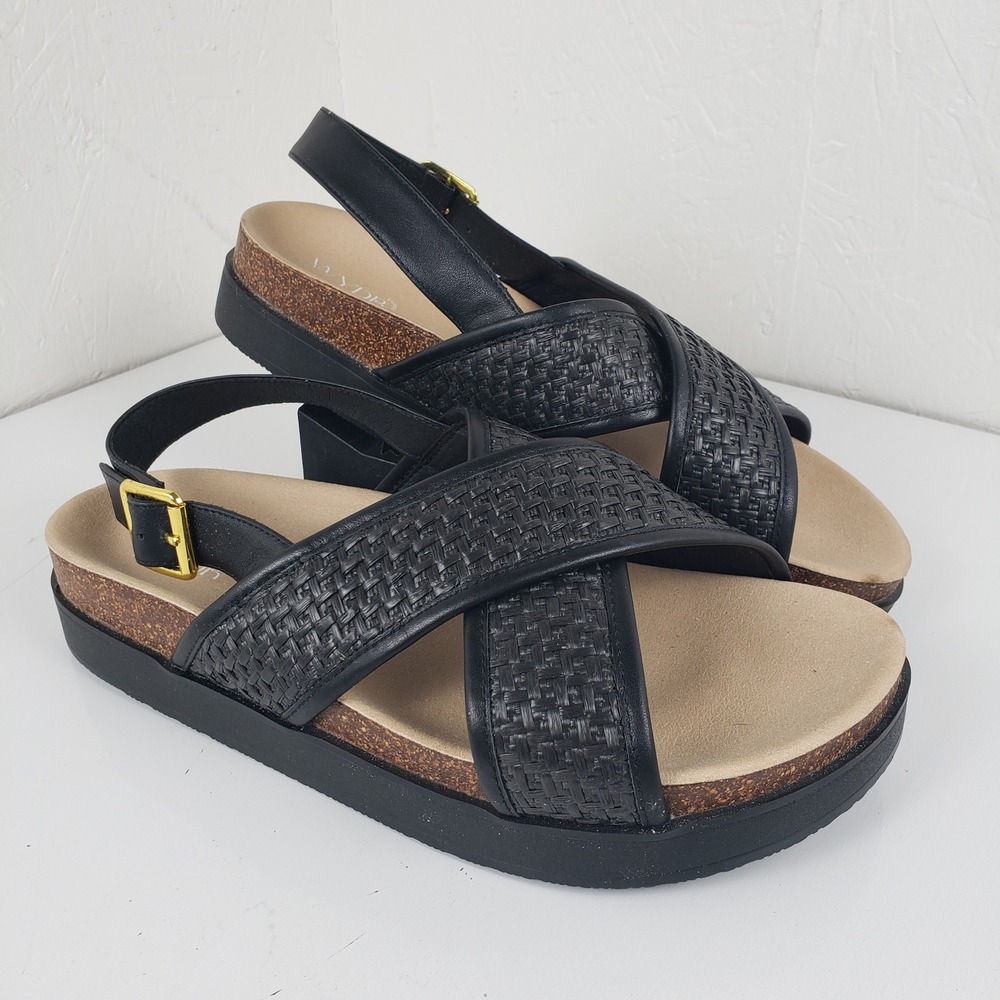 Wydr Studios Women's 11 Monti Criss-Cross‎ Footbed Sandals Black Woven Slingback